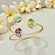 Open Cuff Gemstone Bangle – Blue Topaz, Lavender Amethyst, peridot