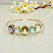 Open Cuff Rainbow Gemstone Bangle – Blue Topaz, Lavender & Green Amethyst, peridot