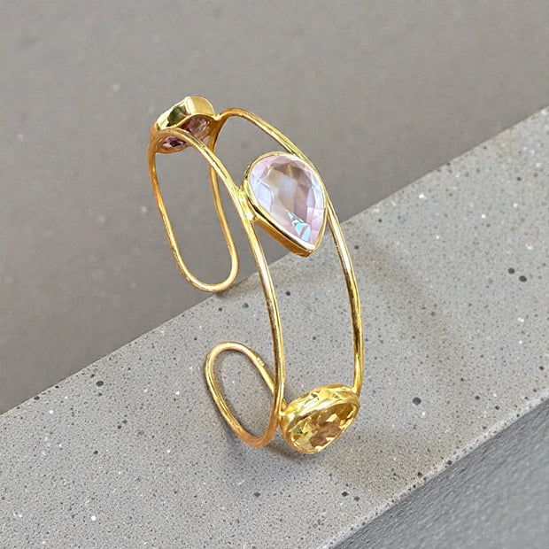 Multi-Gem Open Cuff Bangle