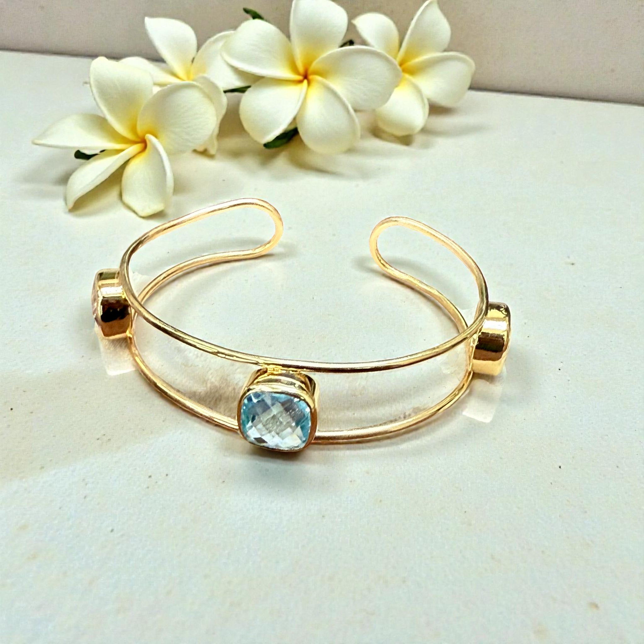 Multi-Gem Open Cuff Bangle