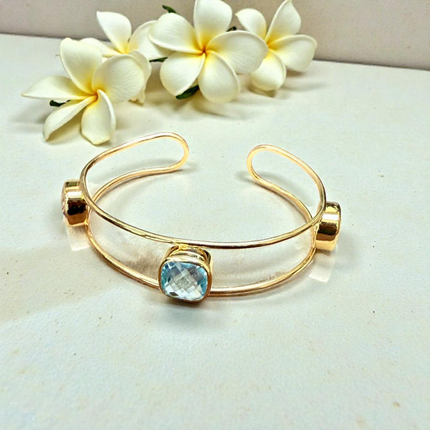 Multi-Gem Open Cuff Bangle