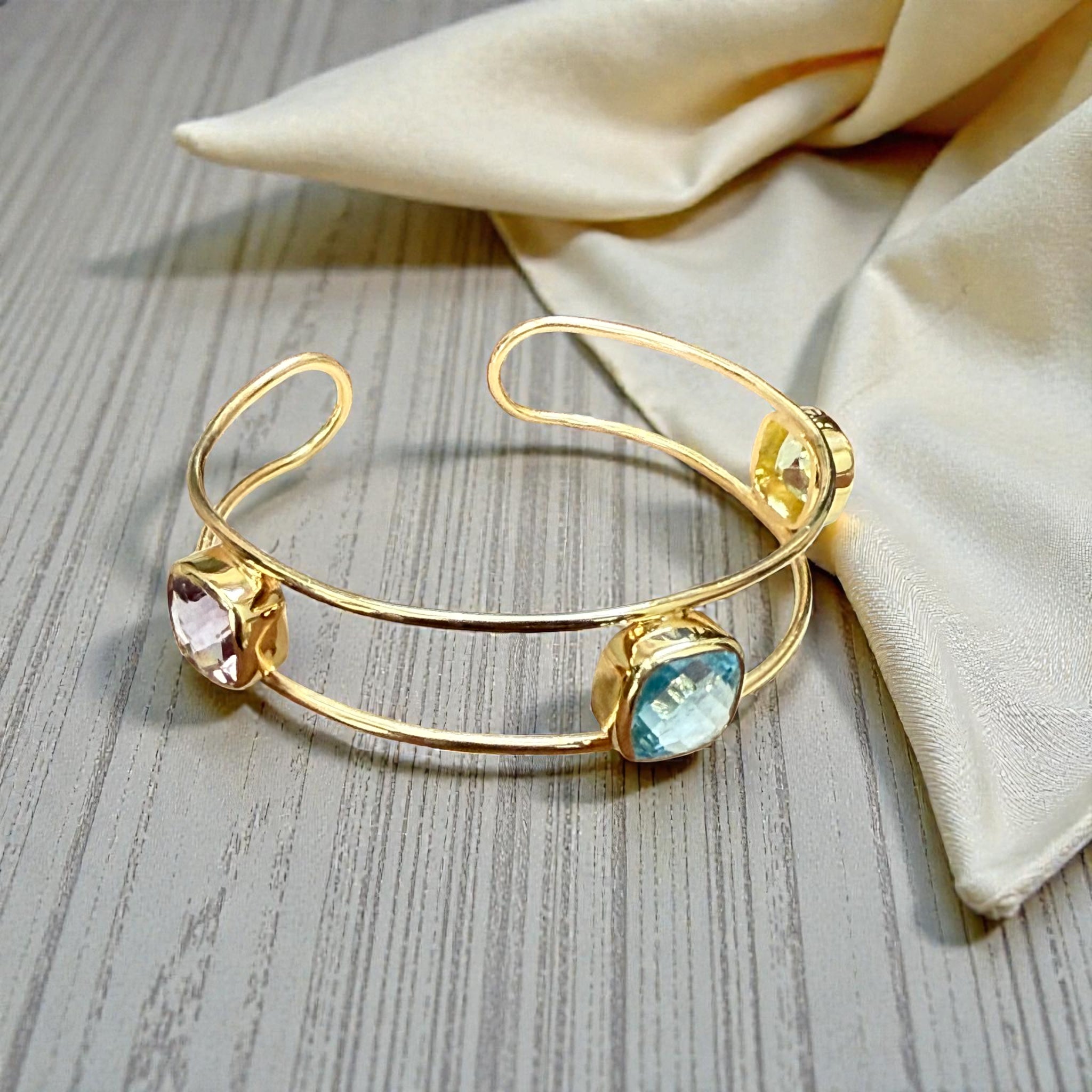 Multi-Gem Open Cuff Bangle