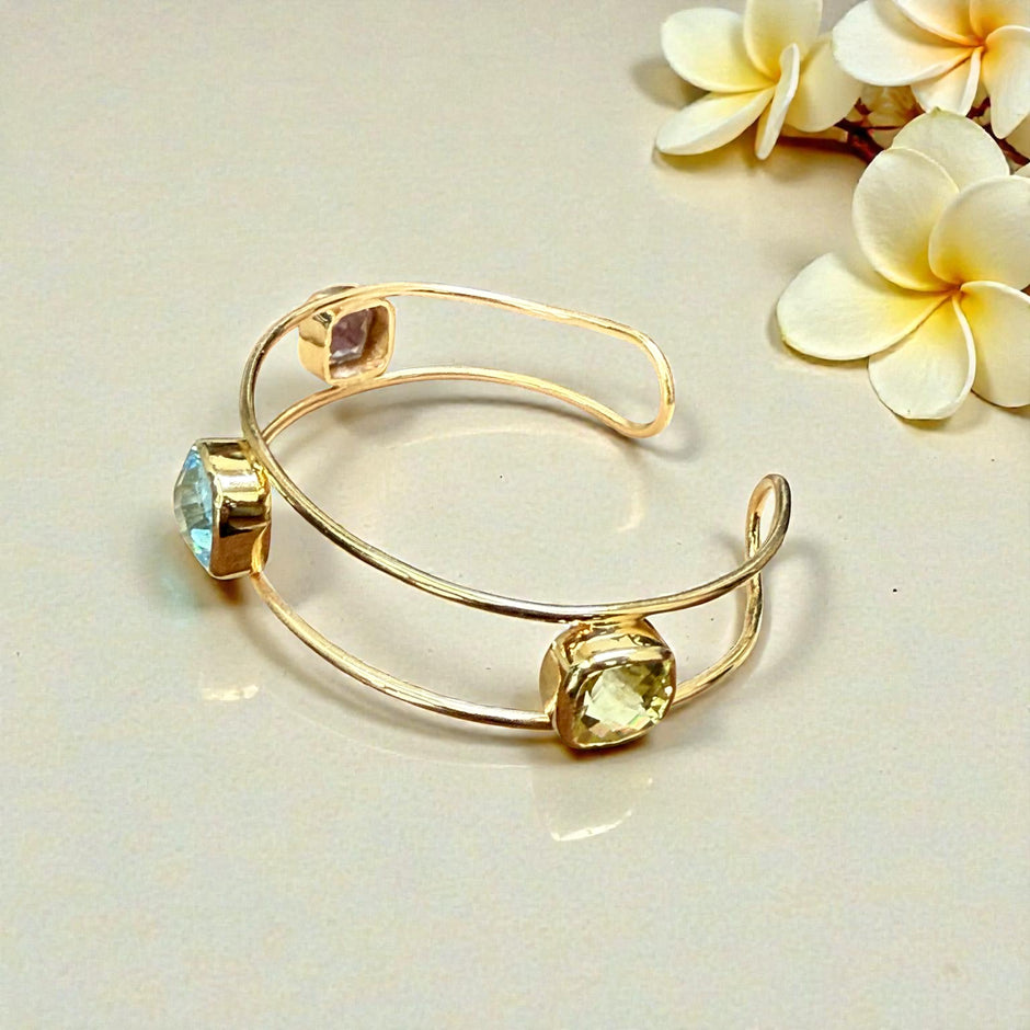 Multi-Gem Open Cuff Bangle