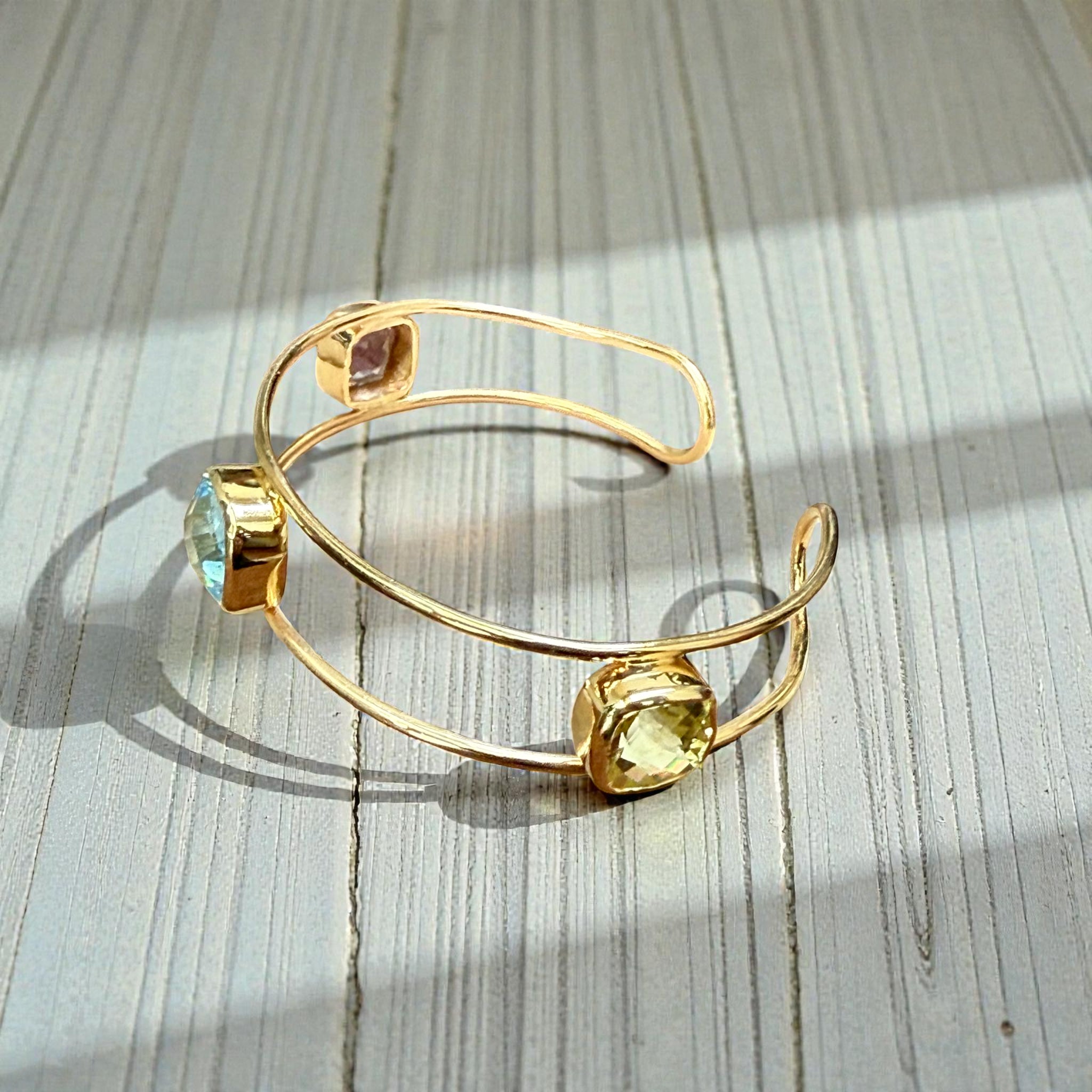 Multi-Gem Open Cuff Bangle