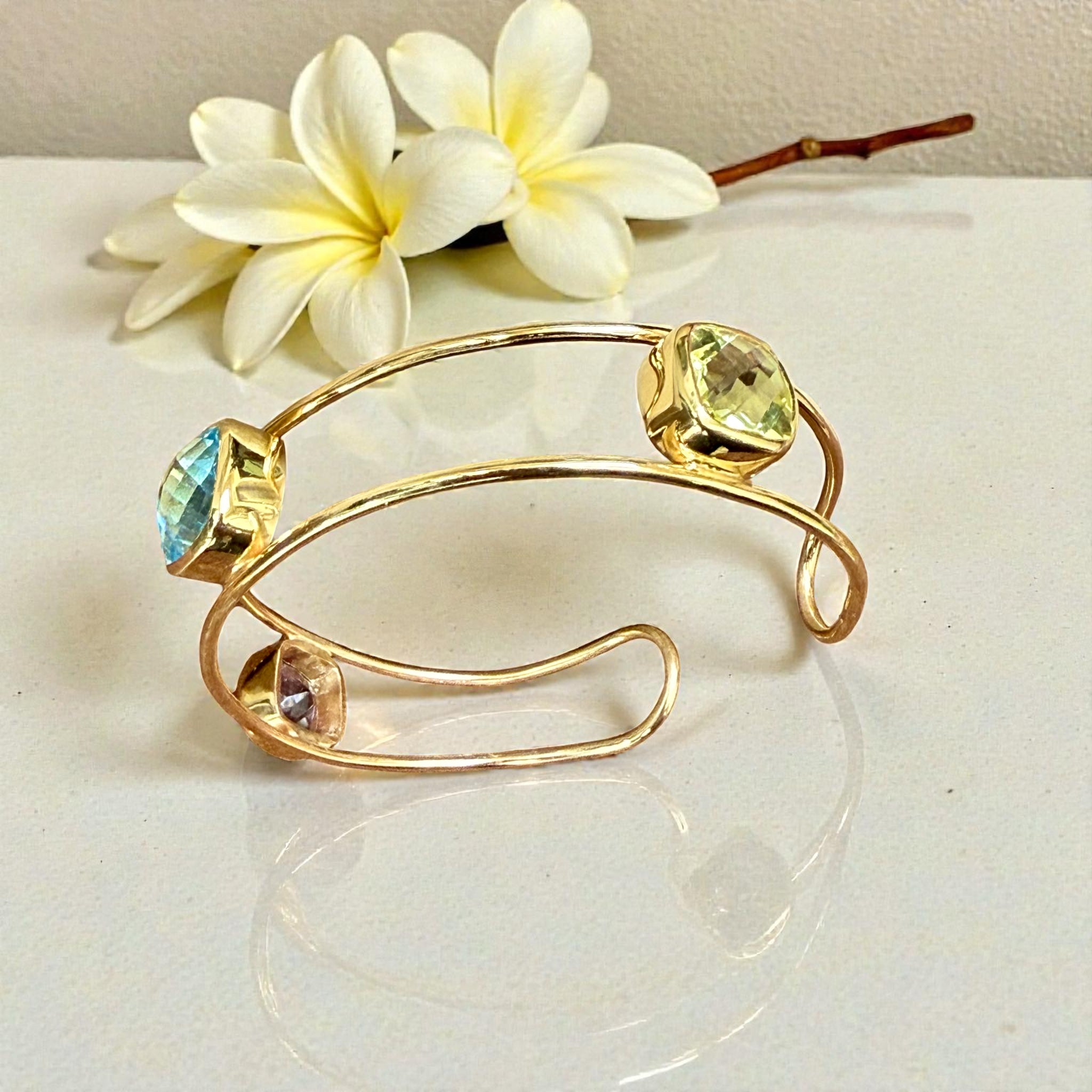 Multi-Gem Open Cuff Bangle