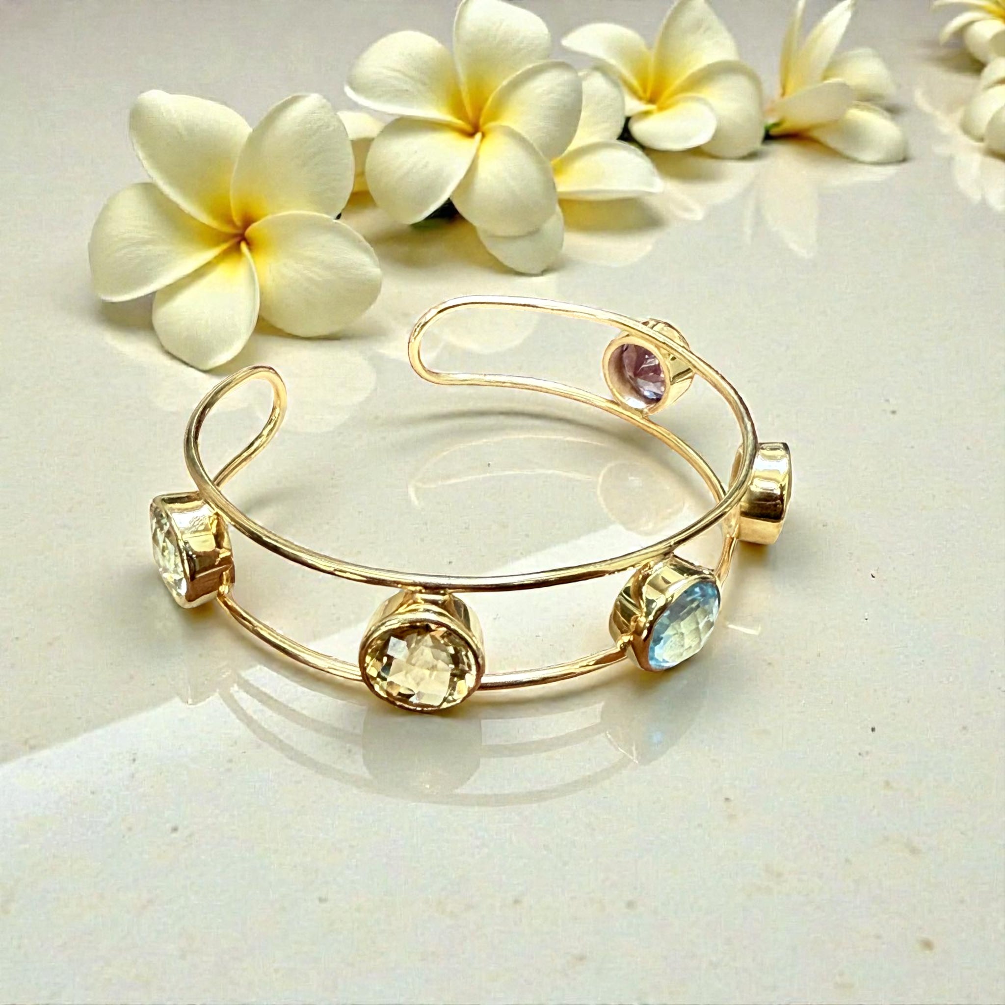 Multi-Gem Open Cuff Bangle