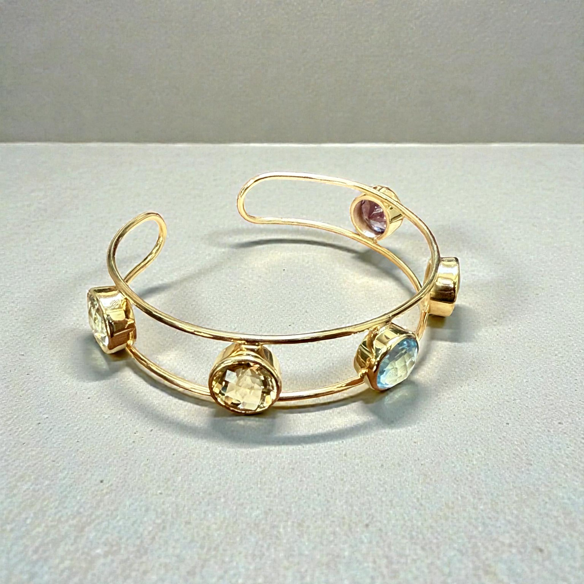 Multi-Gem Open Cuff Bangle