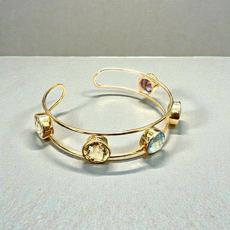 Multi-Gem Open Cuff Bangle