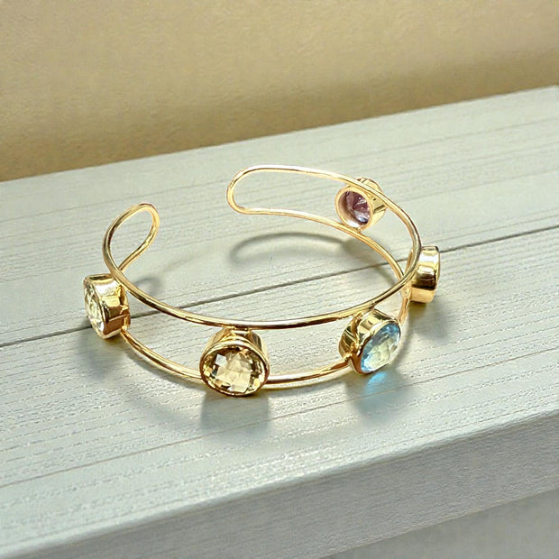 Multi-Gem Open Cuff Bangle