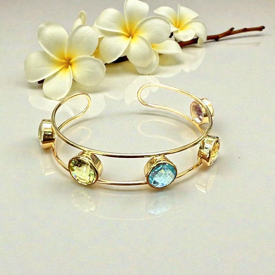 Multi-Gem Open Cuff Bangle