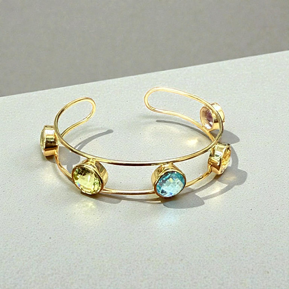 Multi-Gem Open Cuff Bangle