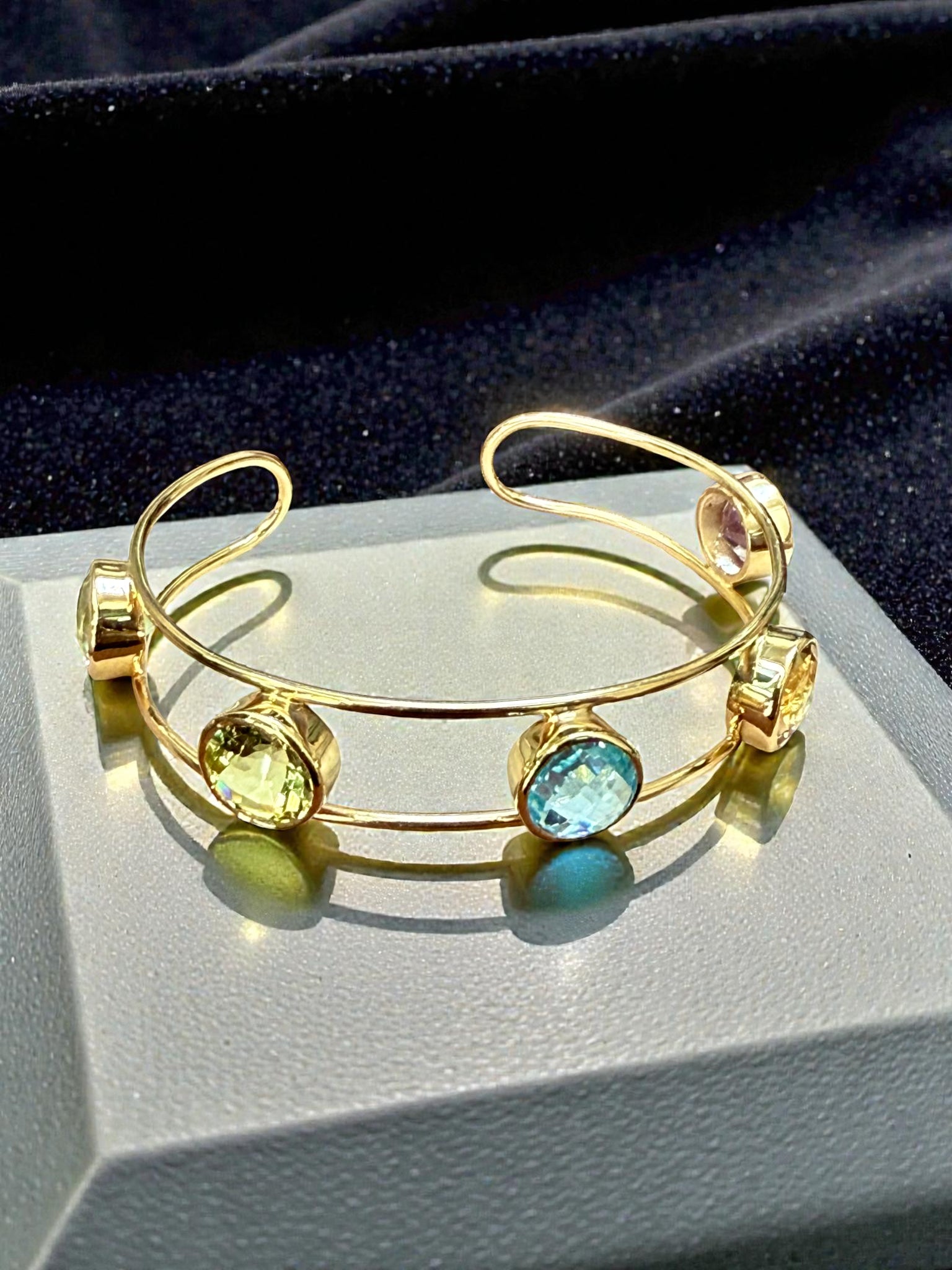 Multi-Gem Open Cuff Bangle