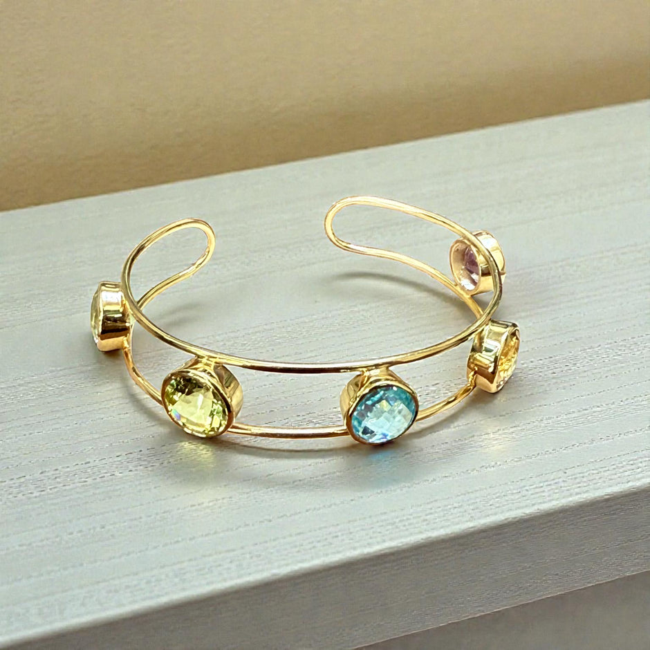 Multi-Gem Open Cuff Bangle