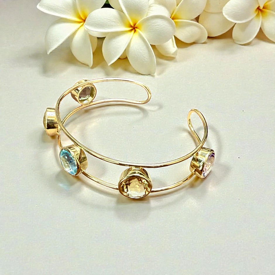 Multi-Gem Open Cuff Bangle