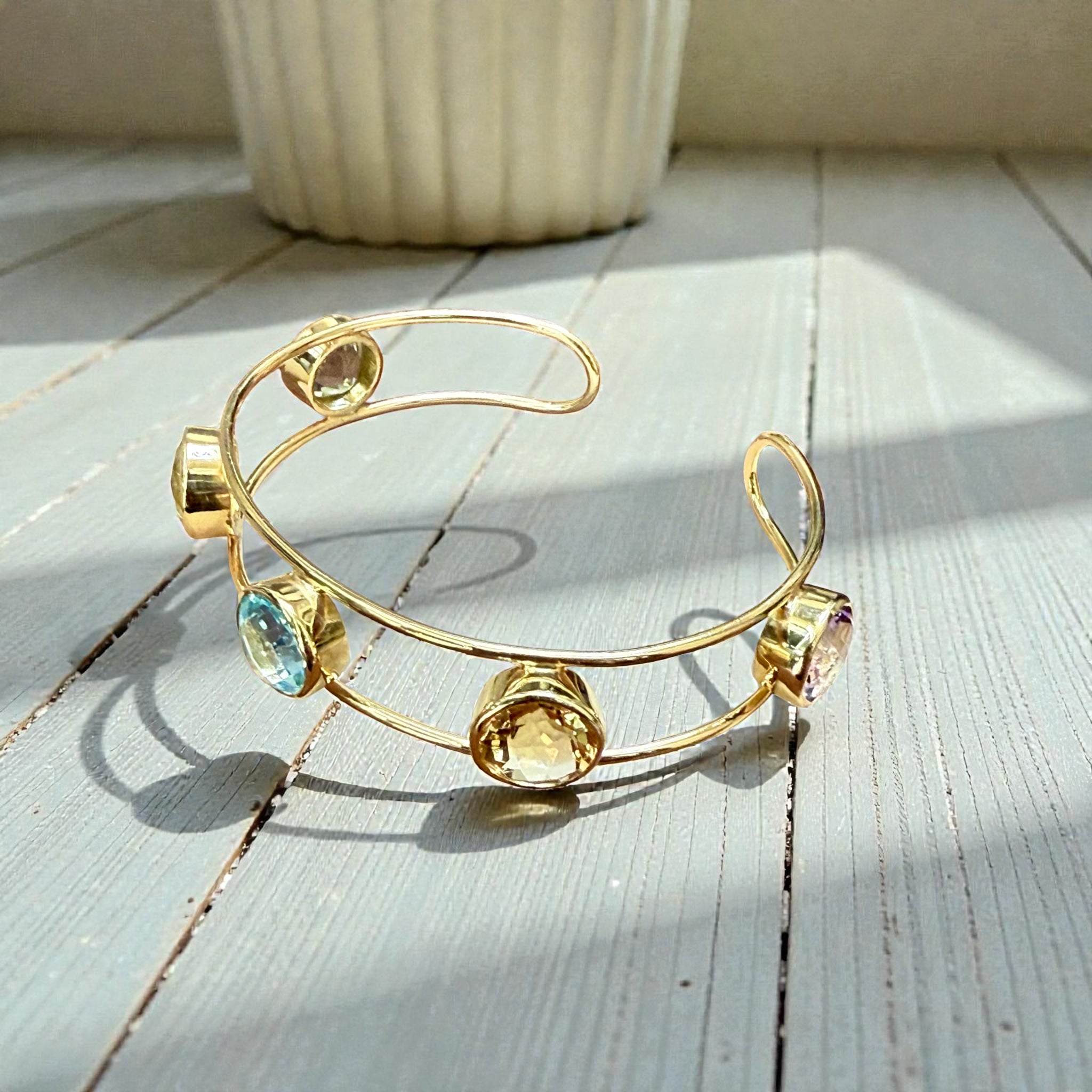 Multi-Gem Open Cuff Bangle