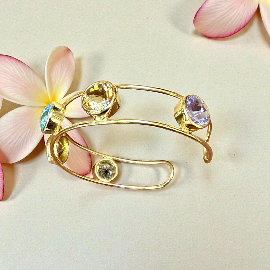 Multi-Gem Open Cuff Bangle