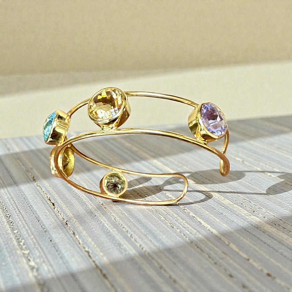 Multi-Gem Open Cuff Bangle