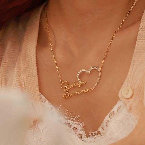 Personalized Script Name Pendant with Heart