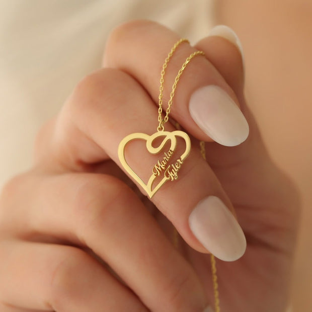 Personalized Double Heart Name Pendant