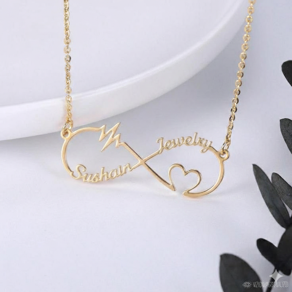 Personalized Infinity Couple Name Pendant with Heartbeat