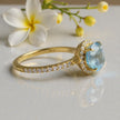 Blue Topaz & Moissanite Halo Ring – Gold Vermeil Engagement Ring – Vintage Style Statement Ring