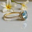 Blue Topaz & Moissanite Halo Ring – Gold Vermeil Engagement Ring – Vintage Style Statement Ring