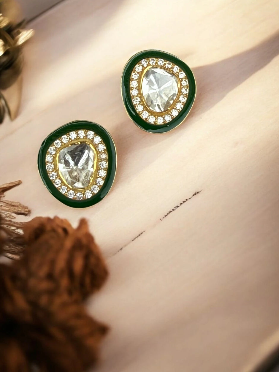 Noor-E-Gul green polki stud earrings