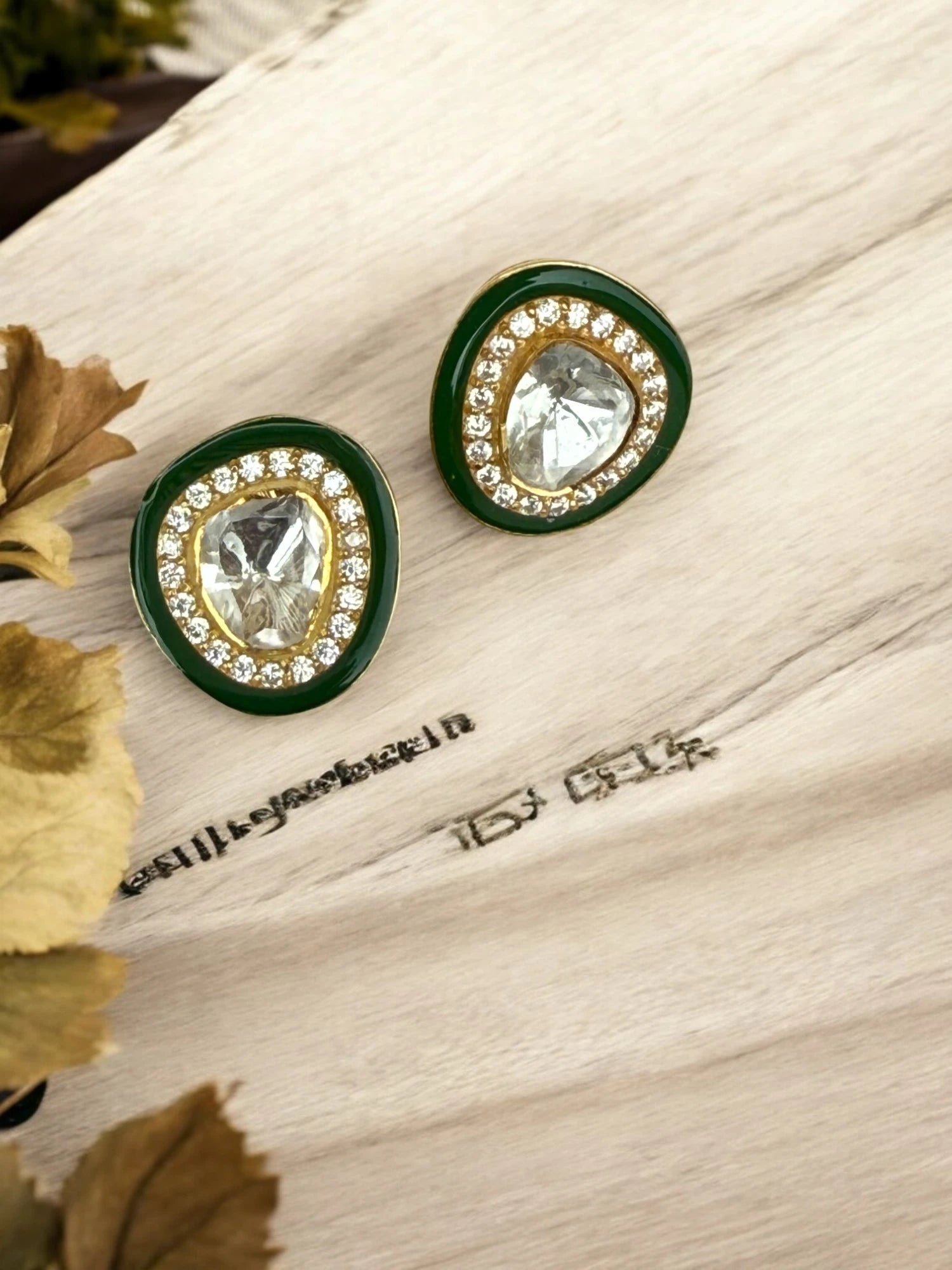 Noor-E-Gul green polki stud earrings