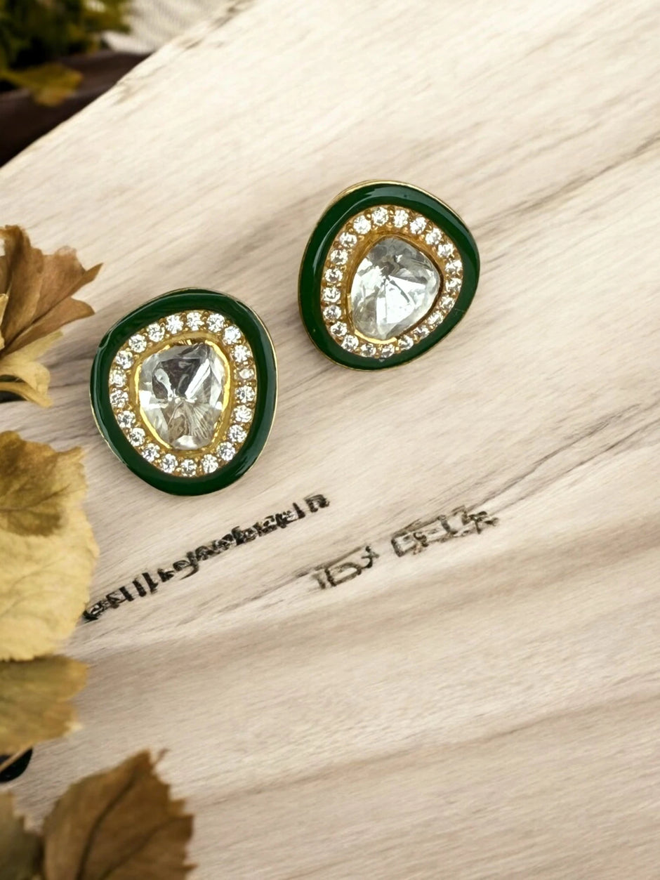 Noor-E-Gul green polki stud earrings