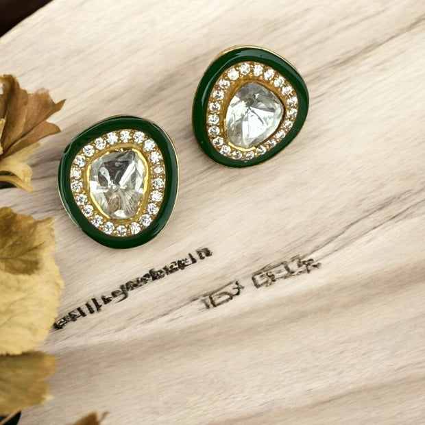 Noor-E-Gul green polki stud earrings