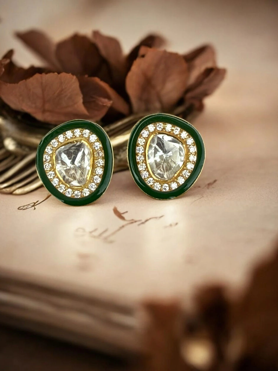 Noor-E-Gul green polki stud earrings