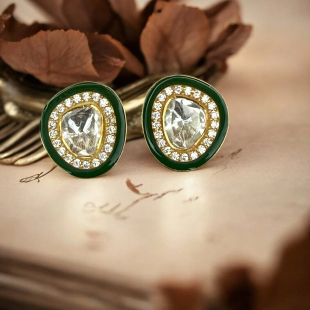 Noor-E-Gul green polki stud earrings