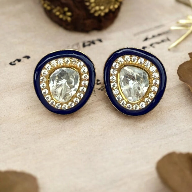 Noor-E-Gul blue polki stud earrings