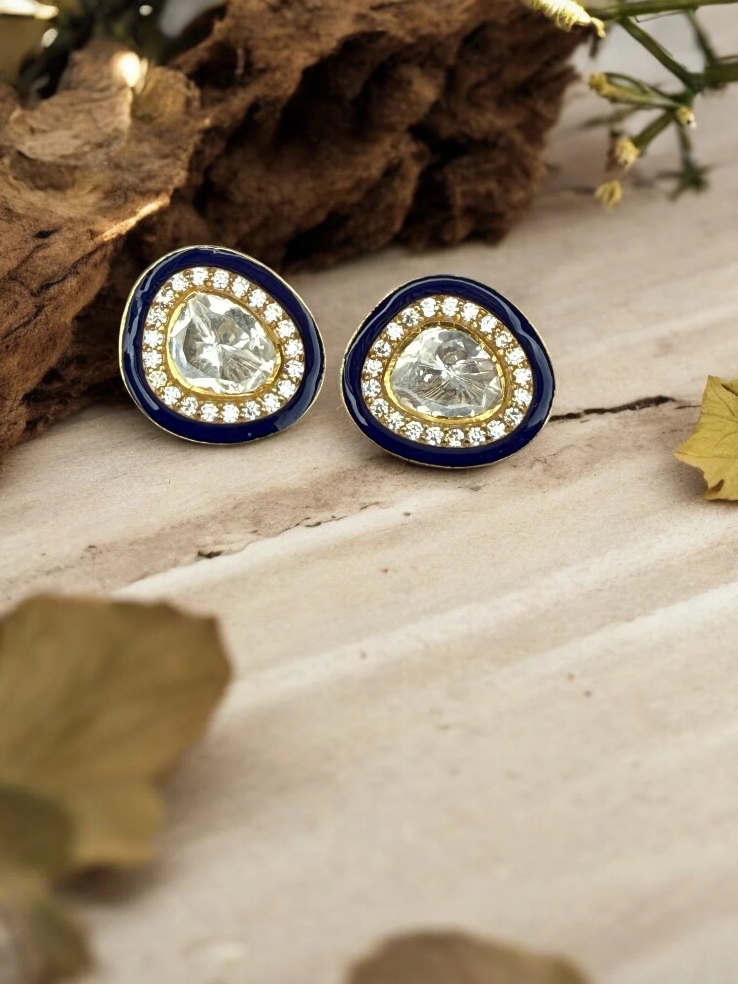 Noor-E-Gul blue polki stud earrings