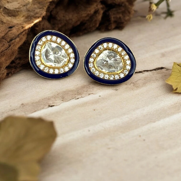 Noor-E-Gul blue polki stud earrings