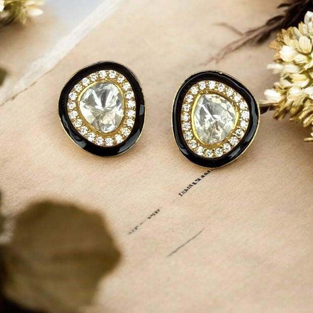 Noor-E-Gul  black polki stud earrings