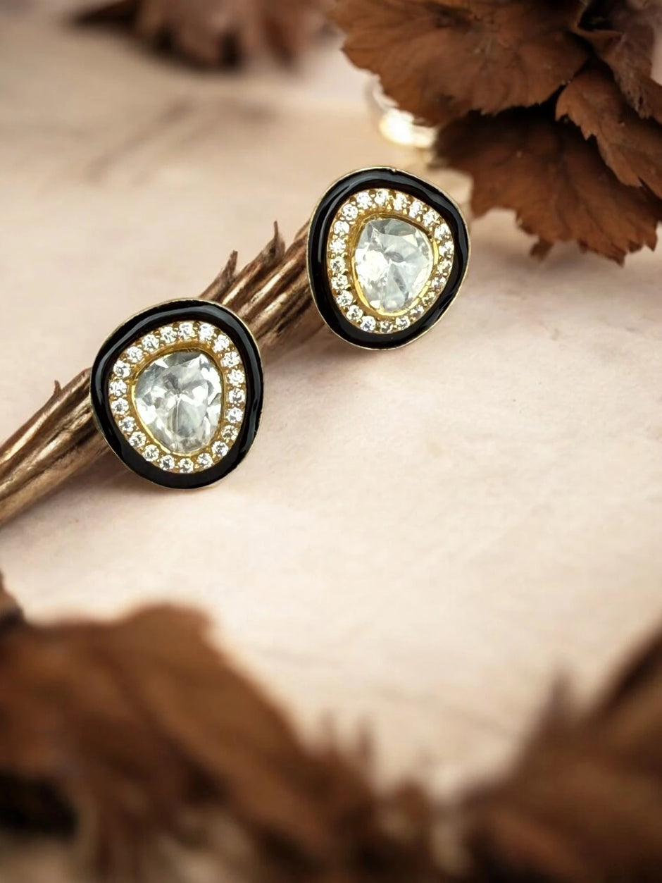 Noor-E-Gul  black polki stud earrings