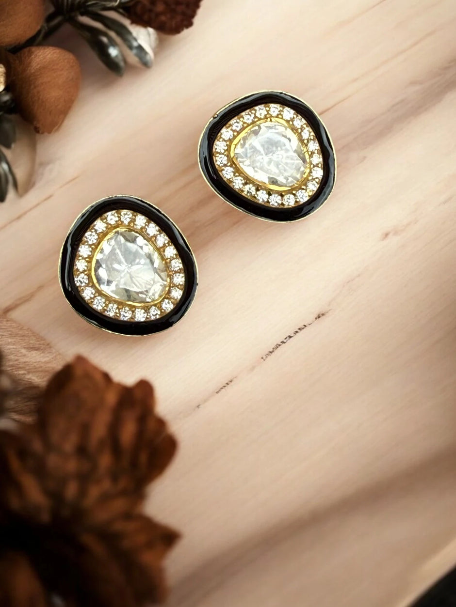 Noor-E-Gul  black polki stud earrings