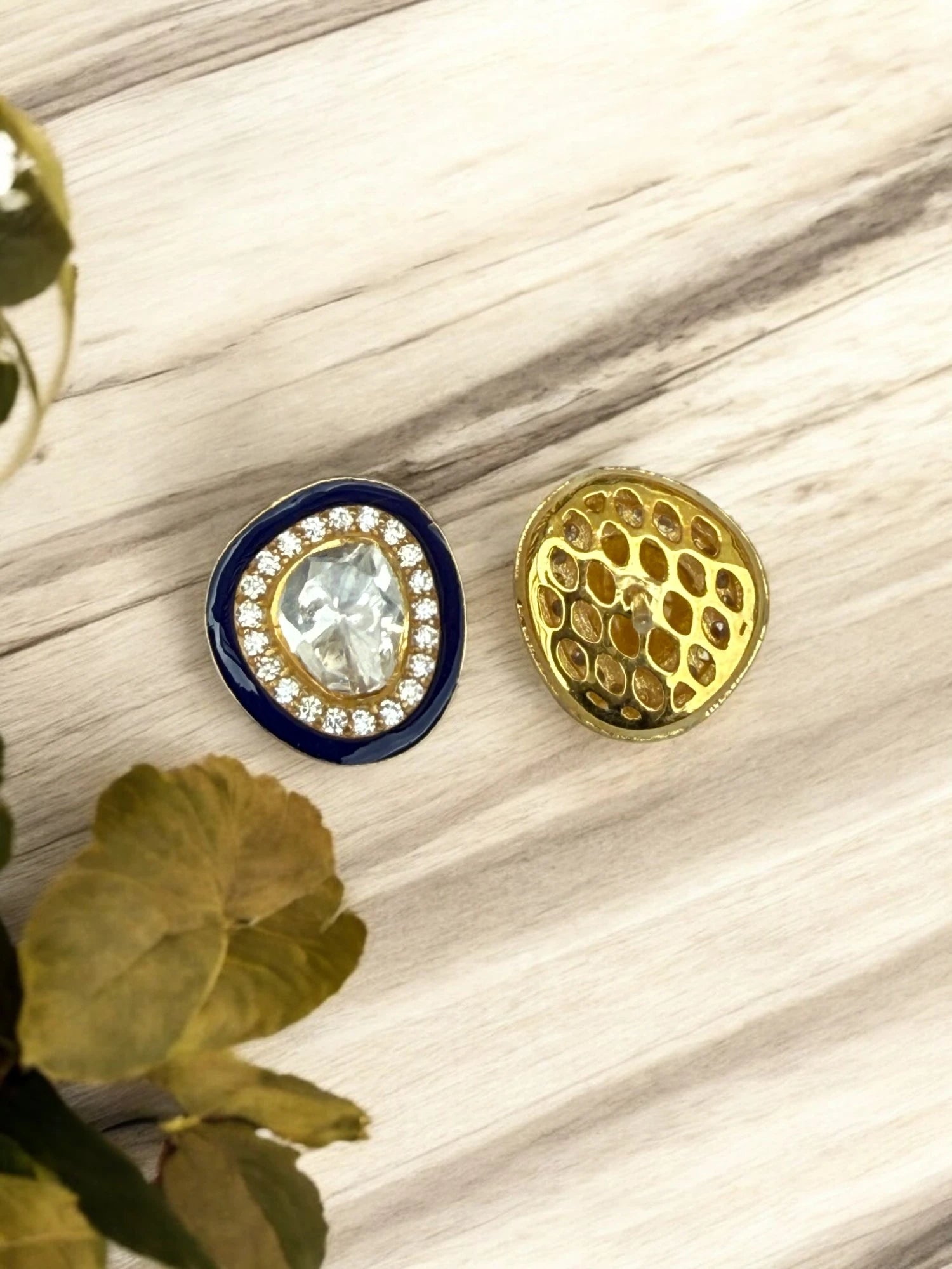 Noor-E-Gul blue polki stud earrings