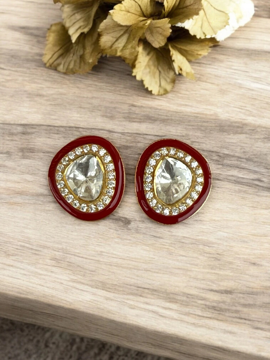 Noor-E-Gul red polki stud earrings