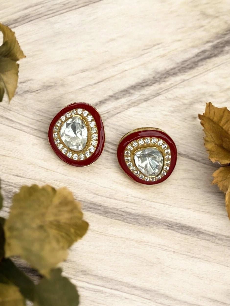 Noor-E-Gul red polki stud earrings