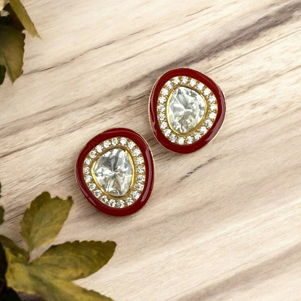 Noor-E-Gul red polki stud earrings