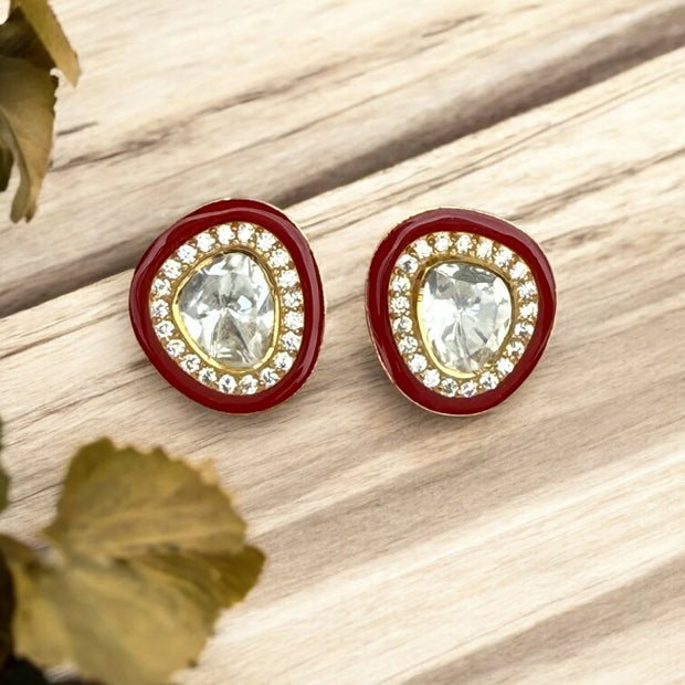Noor-E-Gul red polki stud earrings