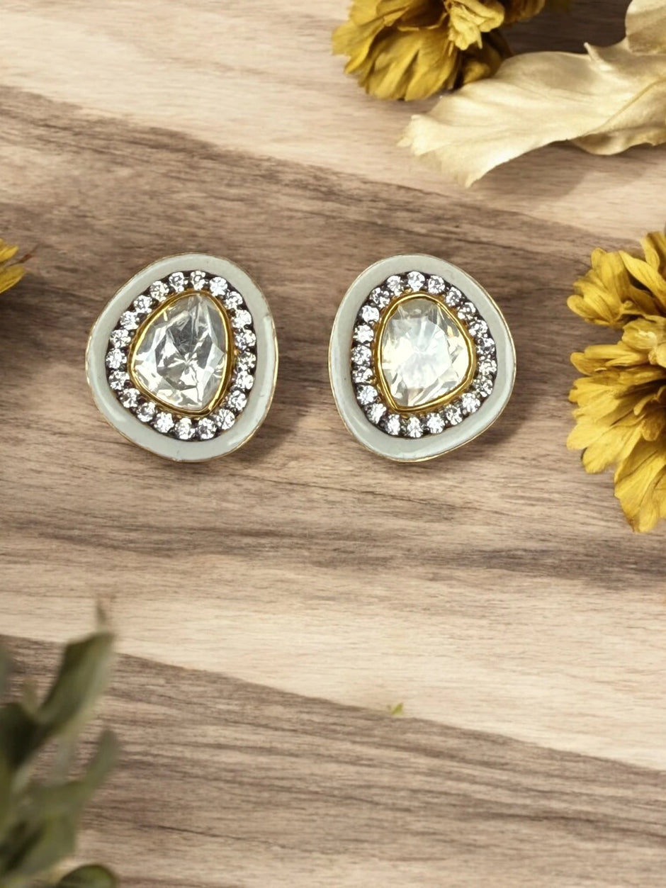 Noor-E-Gul white polki stud earrings