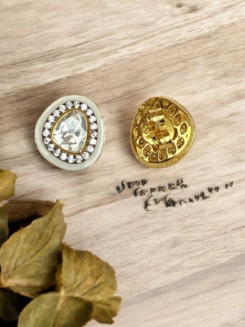 Noor-E-Gul white polki stud earrings