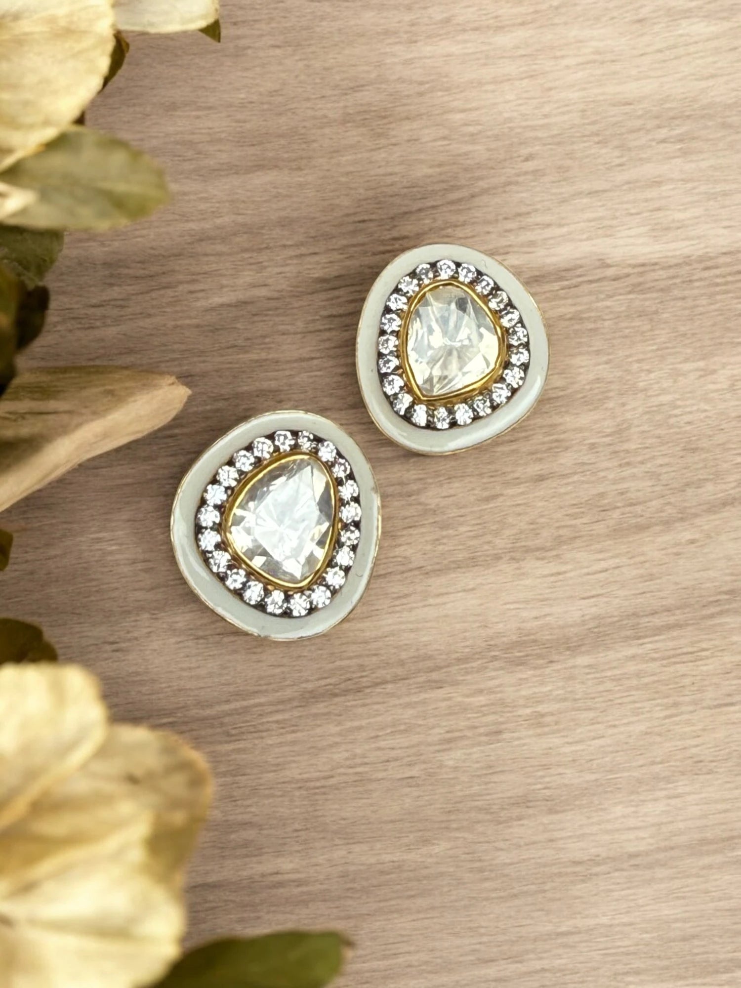 Noor-E-Gul white polki stud earrings
