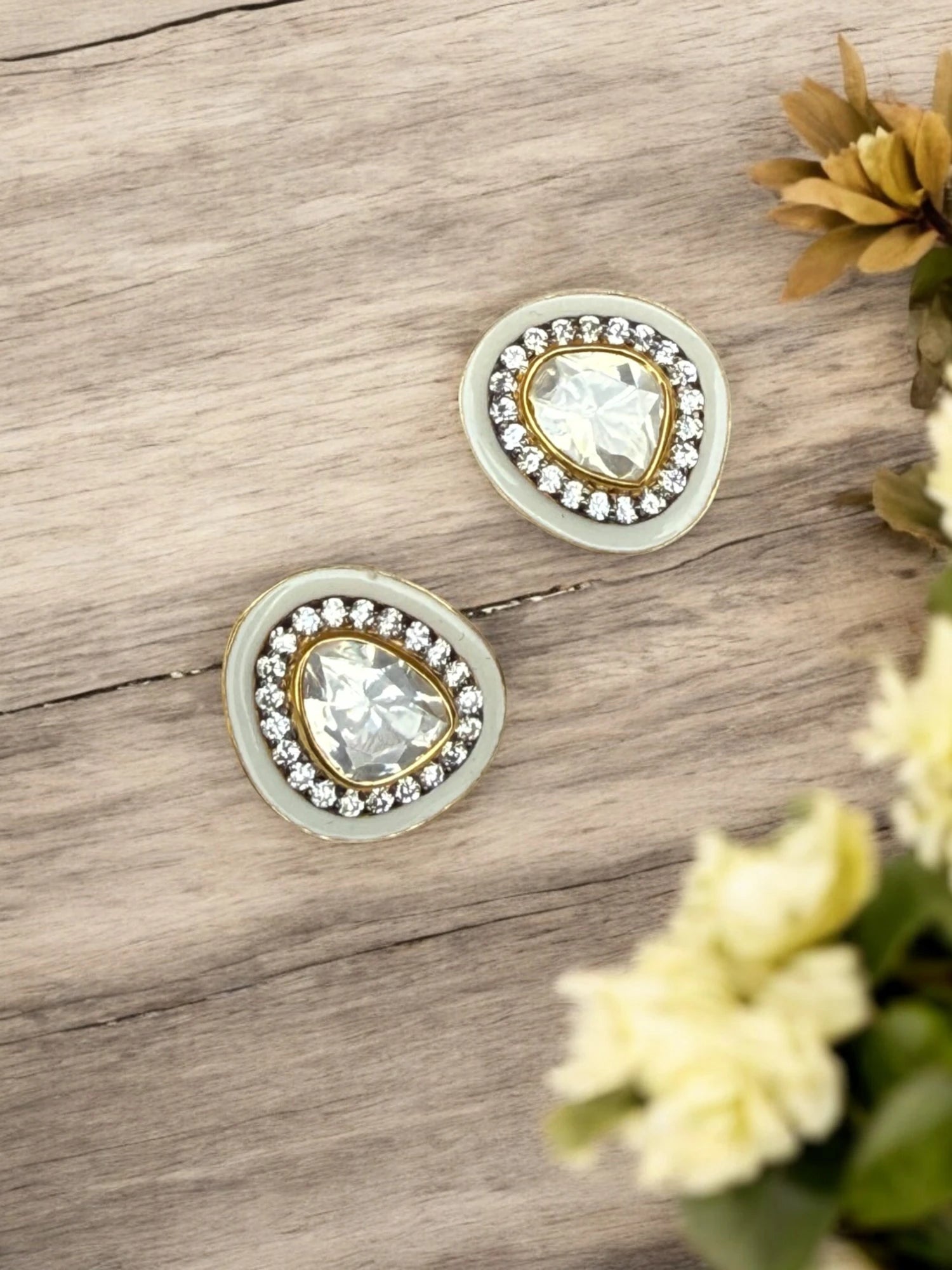 Noor-E-Gul white polki stud earrings