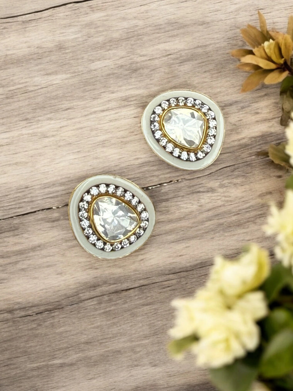 Noor-E-Gul white polki stud earrings