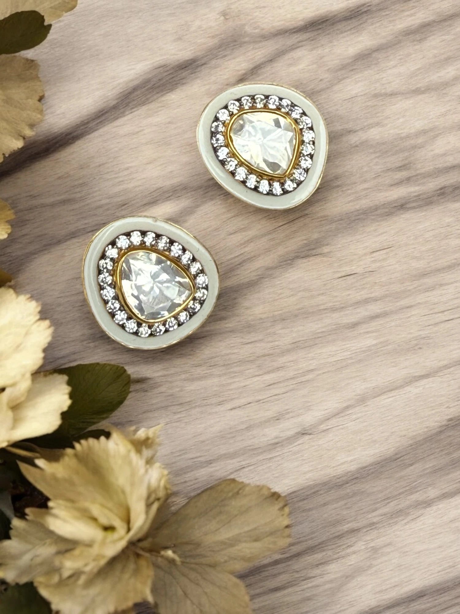 Noor-E-Gul white polki stud earrings
