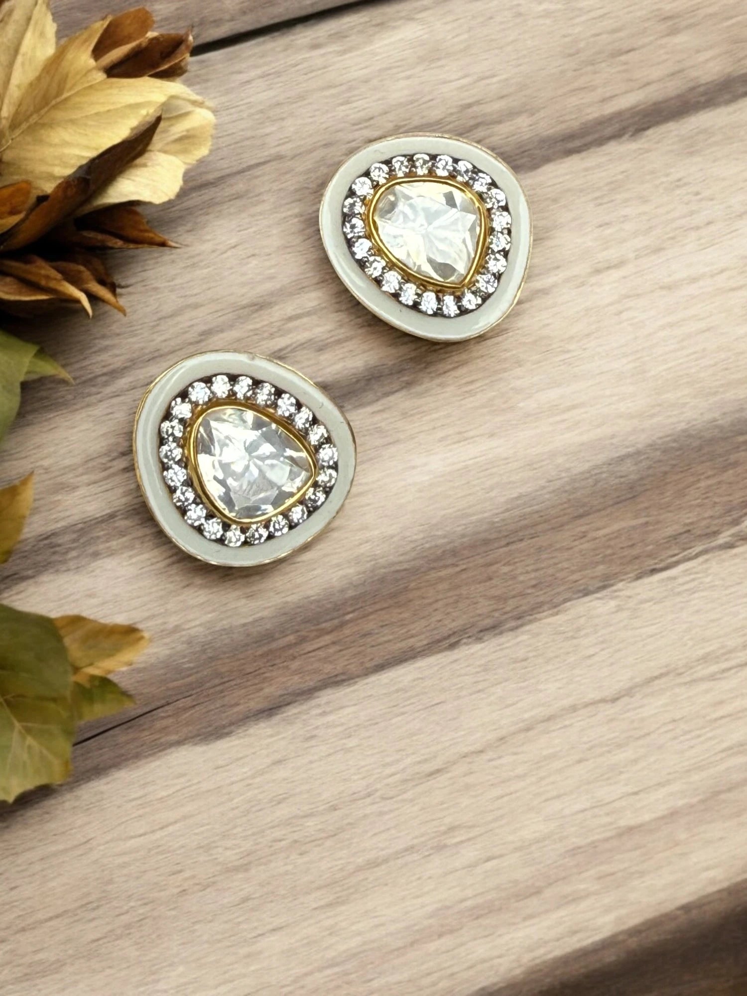 Noor-E-Gul white polki stud earrings